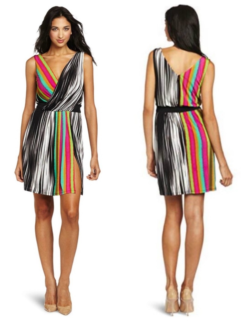 Maggy London Rainbow Striped Dress in Multicolor
